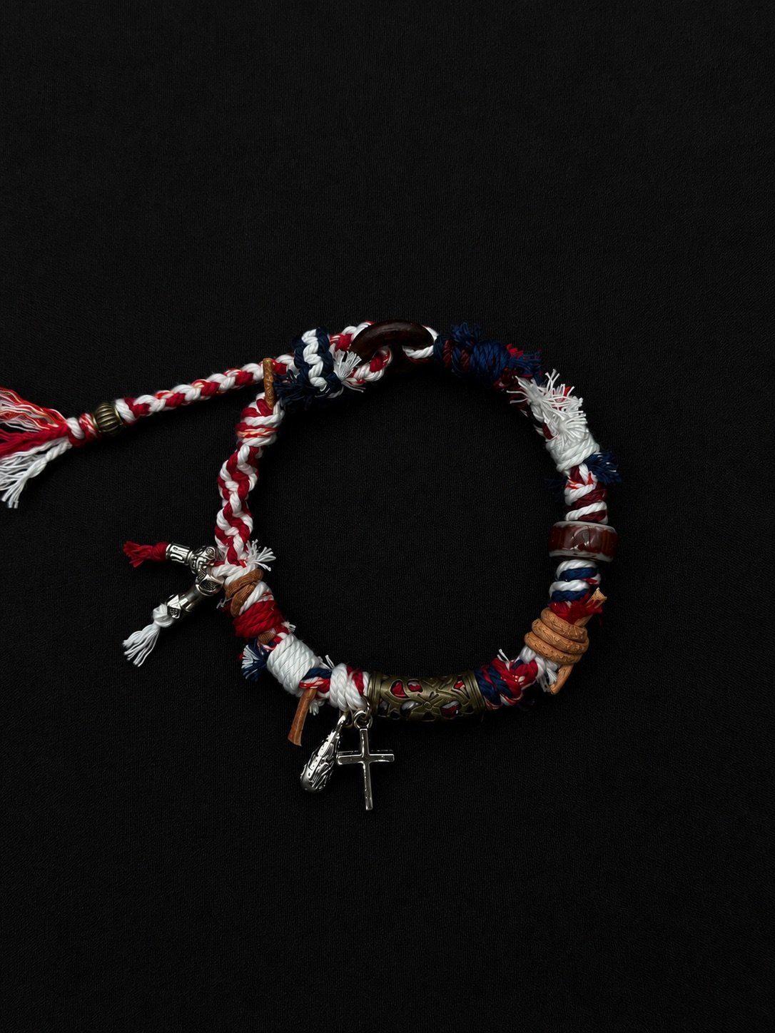 Red, white and navy handmade cord bracelet