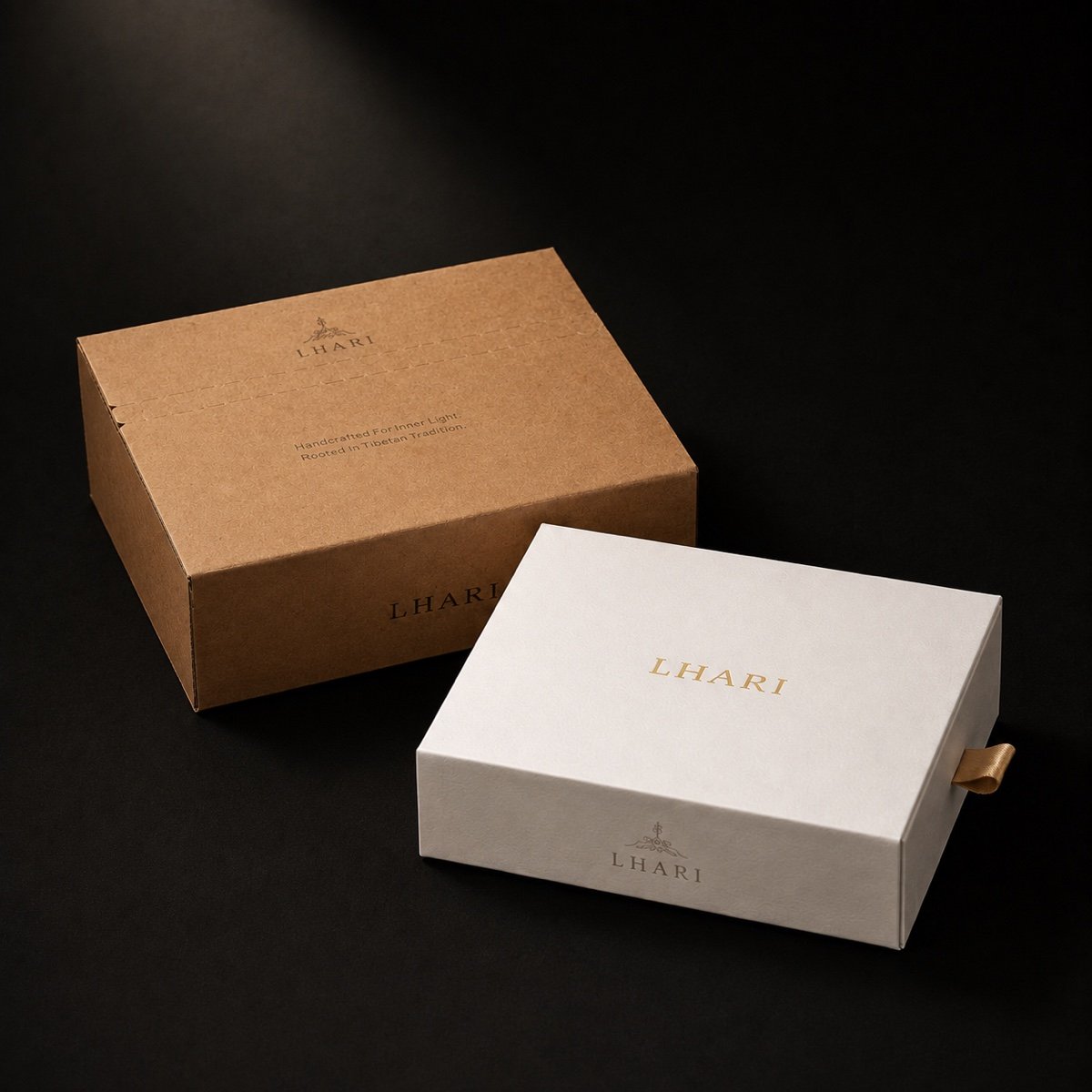 LHARI outer shipping box and white presentation box