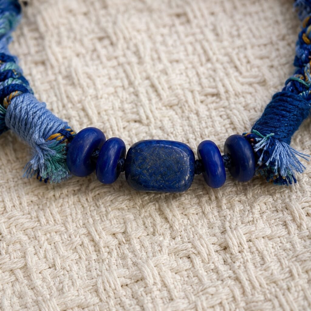 Lapis beads on a braided cord