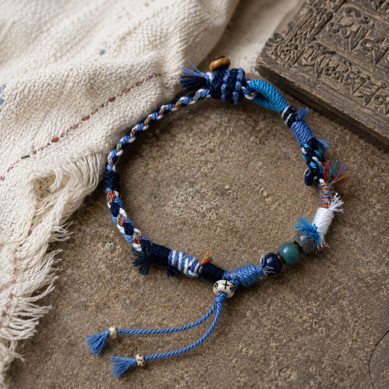 LHARI blue wind prayer cord bracelet 06