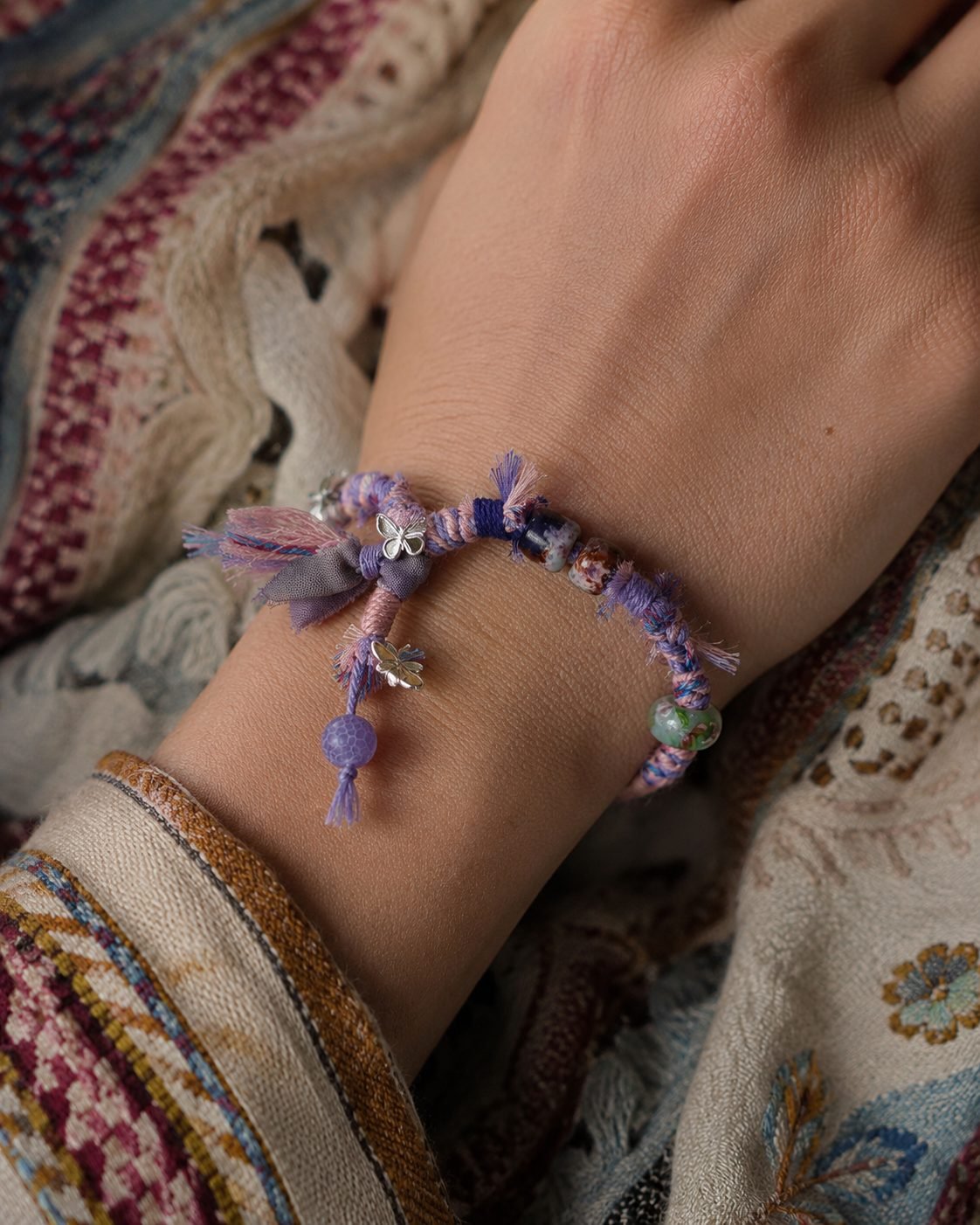 LHARI lilac butterfly prayer cord bracelet 06