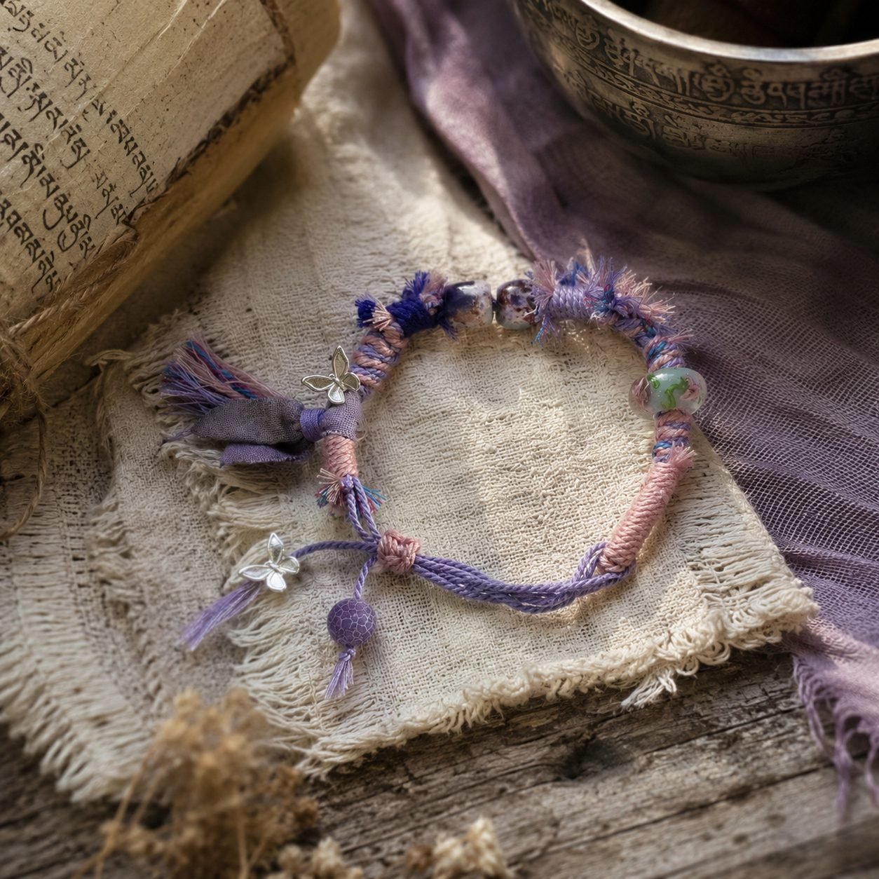 LHARI lilac butterfly prayer cord bracelet 07