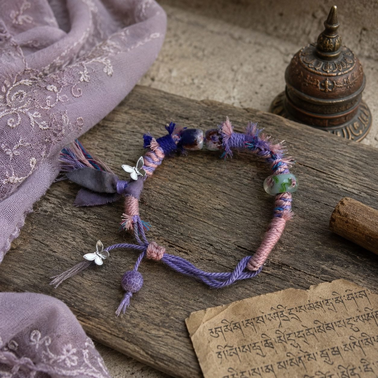 LHARI lilac butterfly prayer cord bracelet 08
